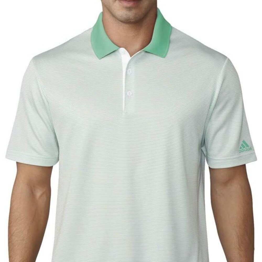 adidas Golf Men's Green & White Striped Polo Short Sleeves Size 2XL